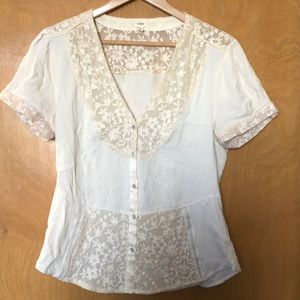 White lacey button down tee